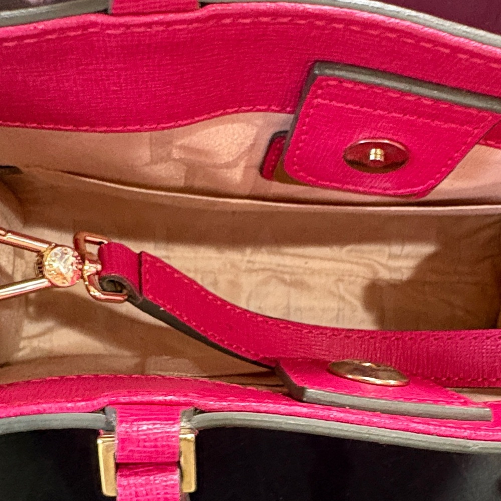 Furla Hot Pink Saffiano Leather Tote with Gold Chain - Picture 3 of 12